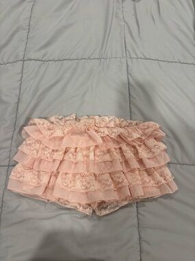 SHEIN Pink Ruffle Lace Skort Shorts